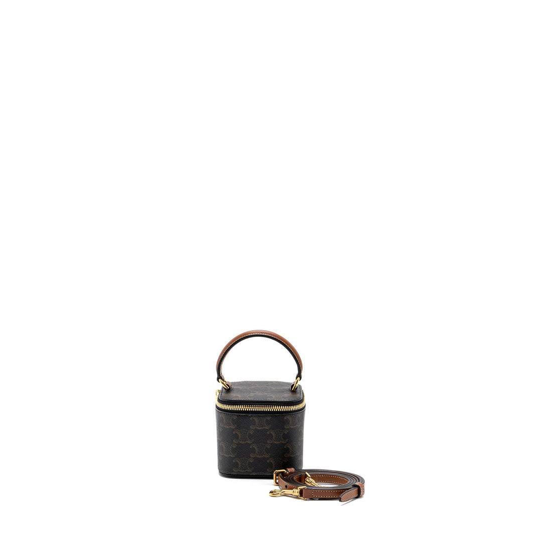 Top Quality Celine Mini Vanity Case Triomphe Canvas/Calfskin Tan