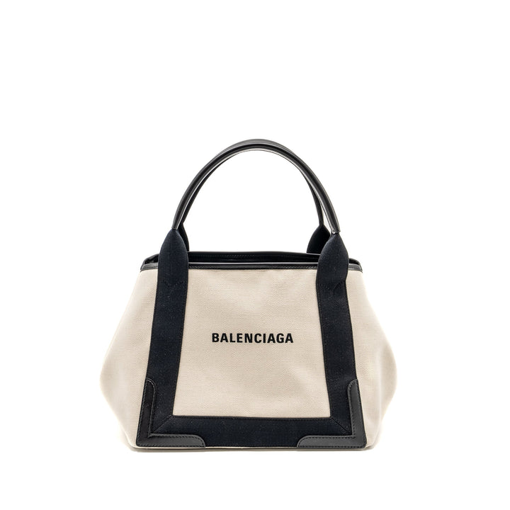 Top Quality Balenciaga Cabas Tote Bag Canvas/Calfskin Natural/Black SHW