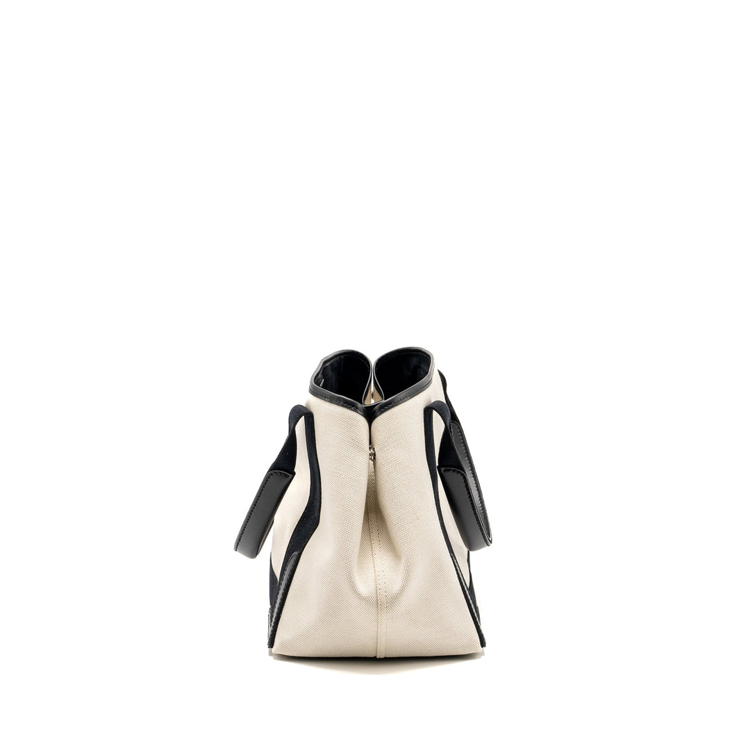 Top Quality Balenciaga Cabas Tote Bag Canvas/Calfskin Natural/Black SHW