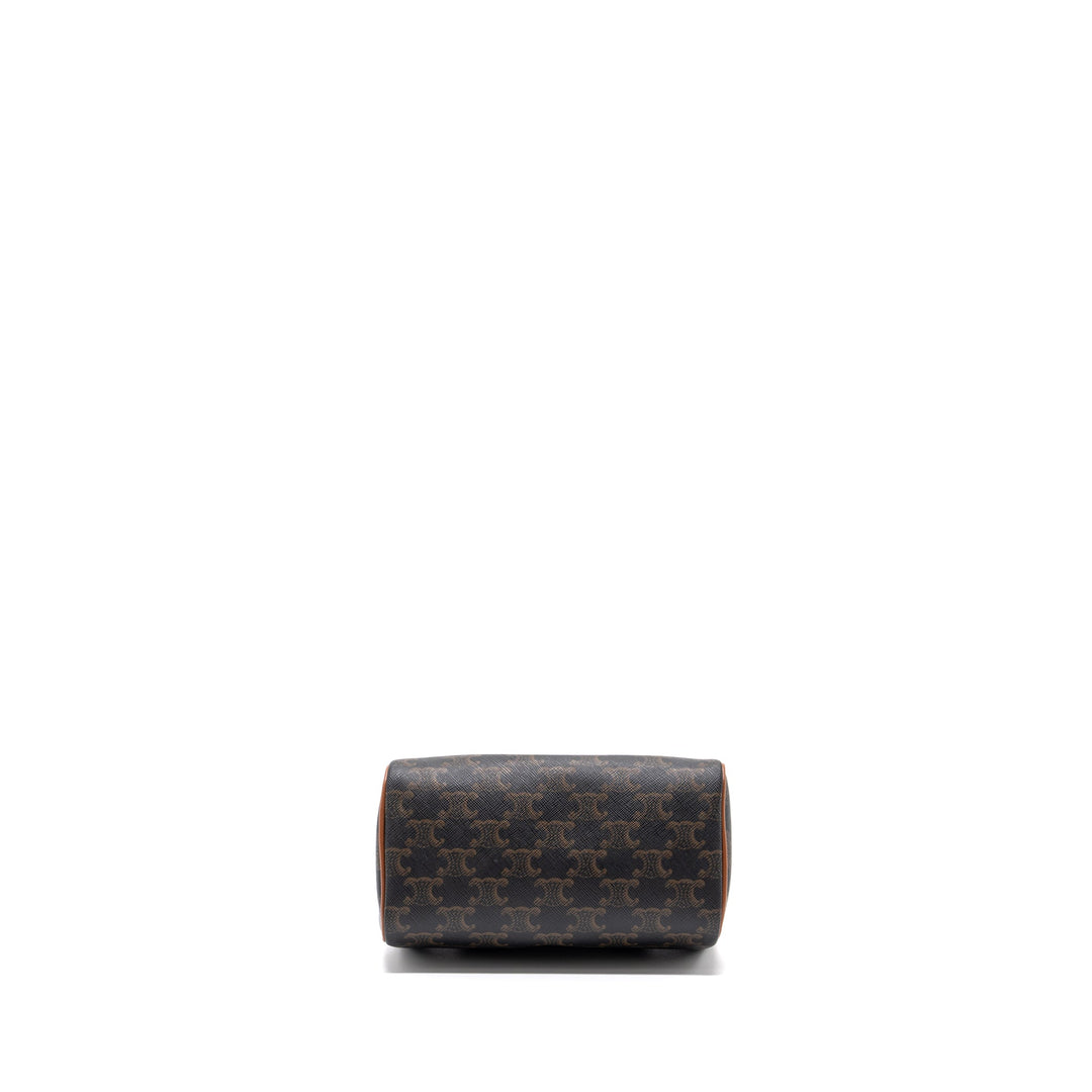 Top Quality Celine Small Boston Bag Triomphe Canvas/ Leather Brown