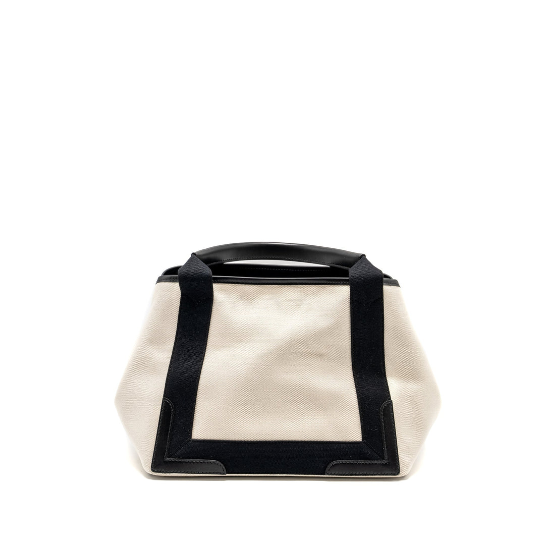 Top Quality Balenciaga Cabas Tote Bag Canvas/Calfskin Natural/Black SHW