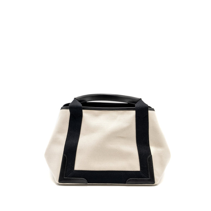 Top Quality Balenciaga Cabas Tote Bag Canvas/Calfskin Natural/Black SHW