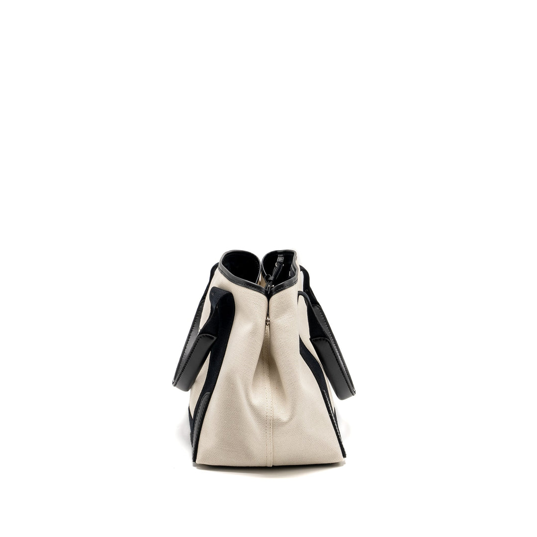 Top Quality Balenciaga Cabas Tote Bag Canvas/Calfskin Natural/Black SHW