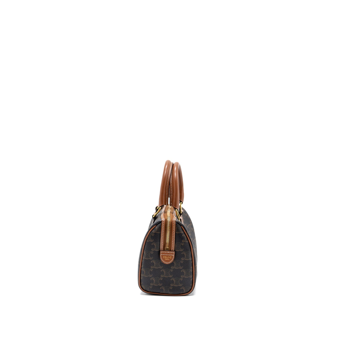 Top Quality Celine Small Boston Bag Triomphe Canvas/ Leather Brown