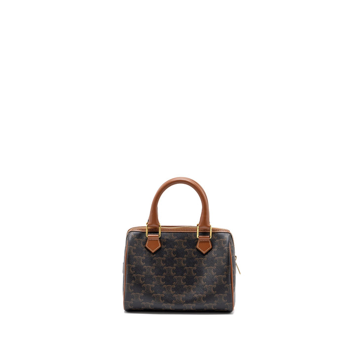 Top Quality Celine Small Boston Bag Triomphe Canvas/ Leather Brown