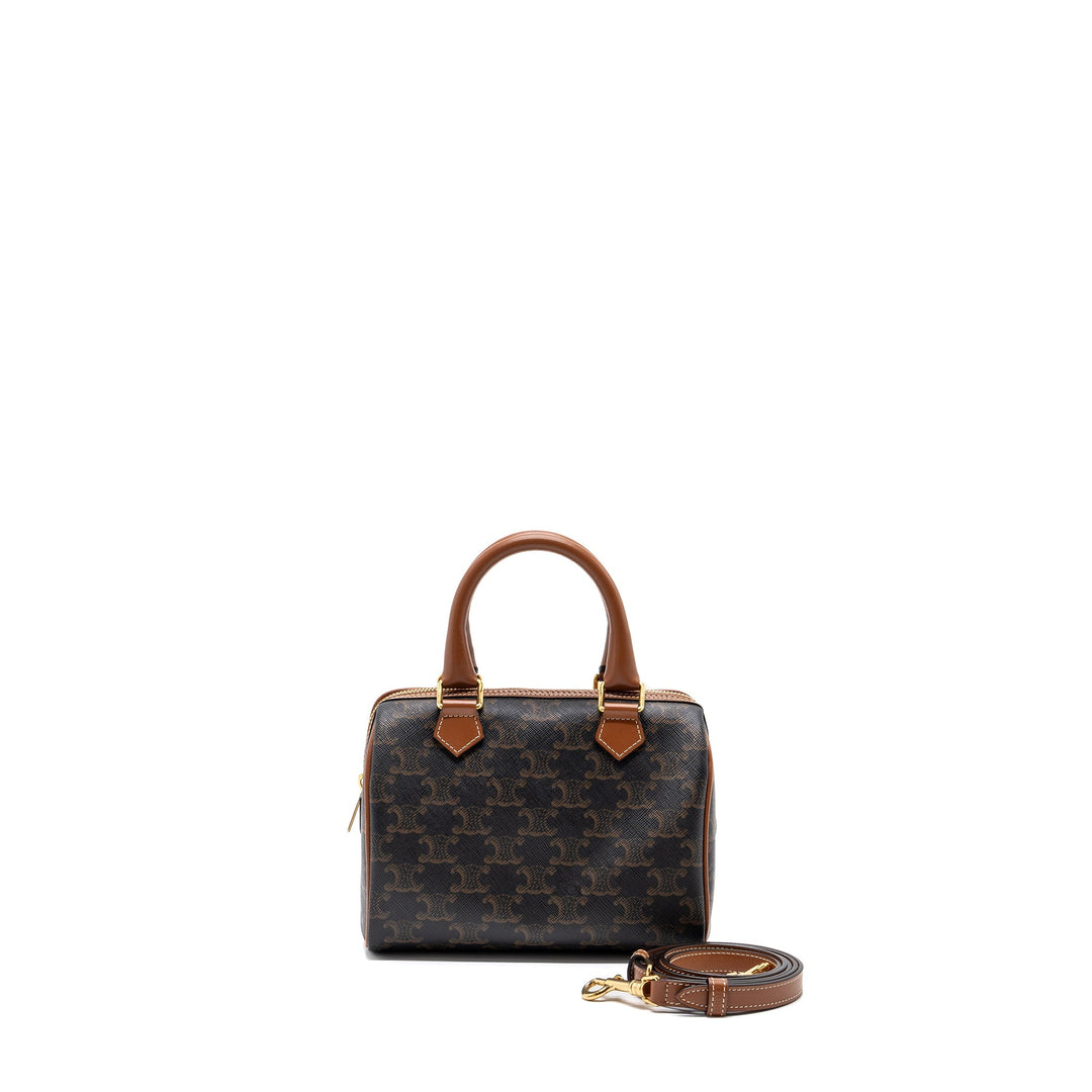 Top Quality Celine Small Boston Bag Triomphe Canvas/ Leather Brown