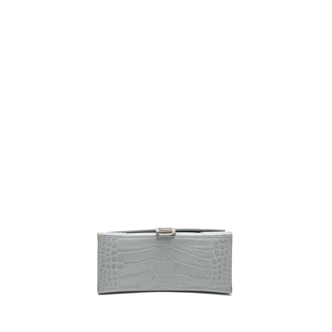 Top Quality Balenciaga Small Hourglass Bag Croc-embossed Calfskin Grey SHW