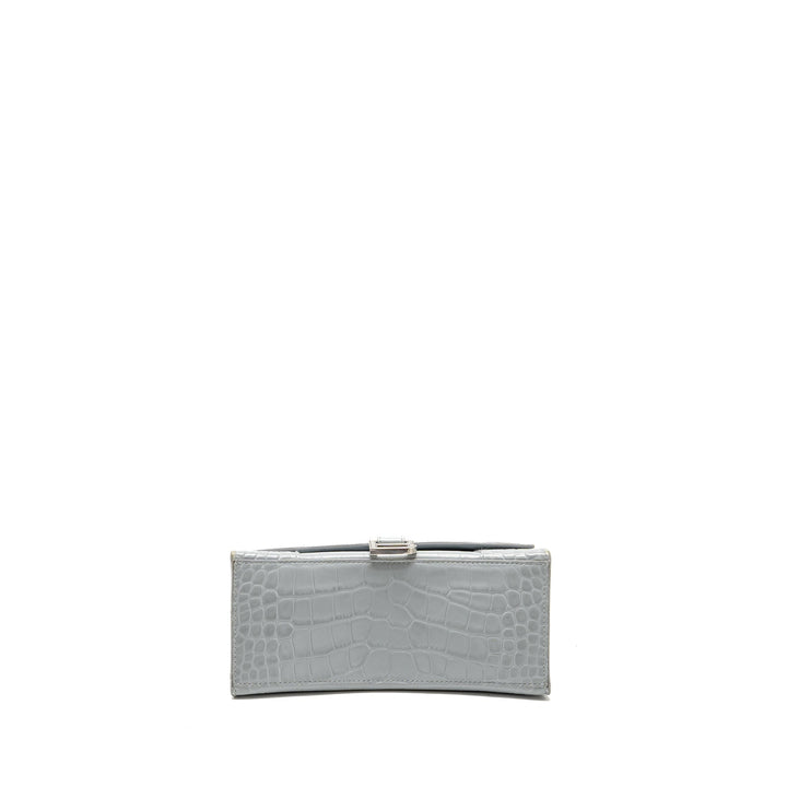 Top Quality Balenciaga Small Hourglass Bag Croc-embossed Calfskin Grey SHW