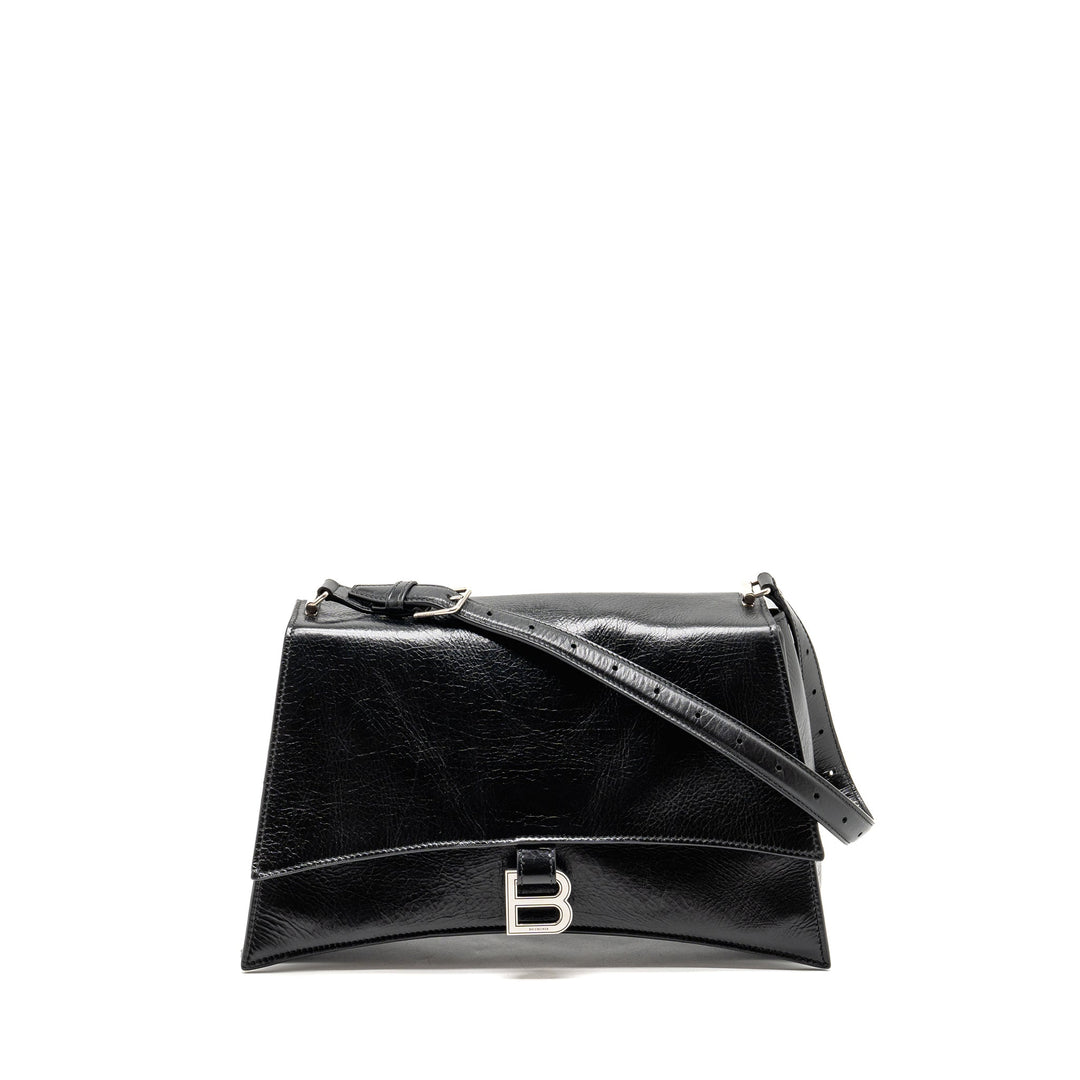 Top Quality Balenciaga Medium Crush Shoulder Bag Calfskin Leather Black SHW