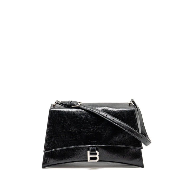 Top Quality Balenciaga Medium Crush Shoulder Bag Calfskin Leather Black SHW