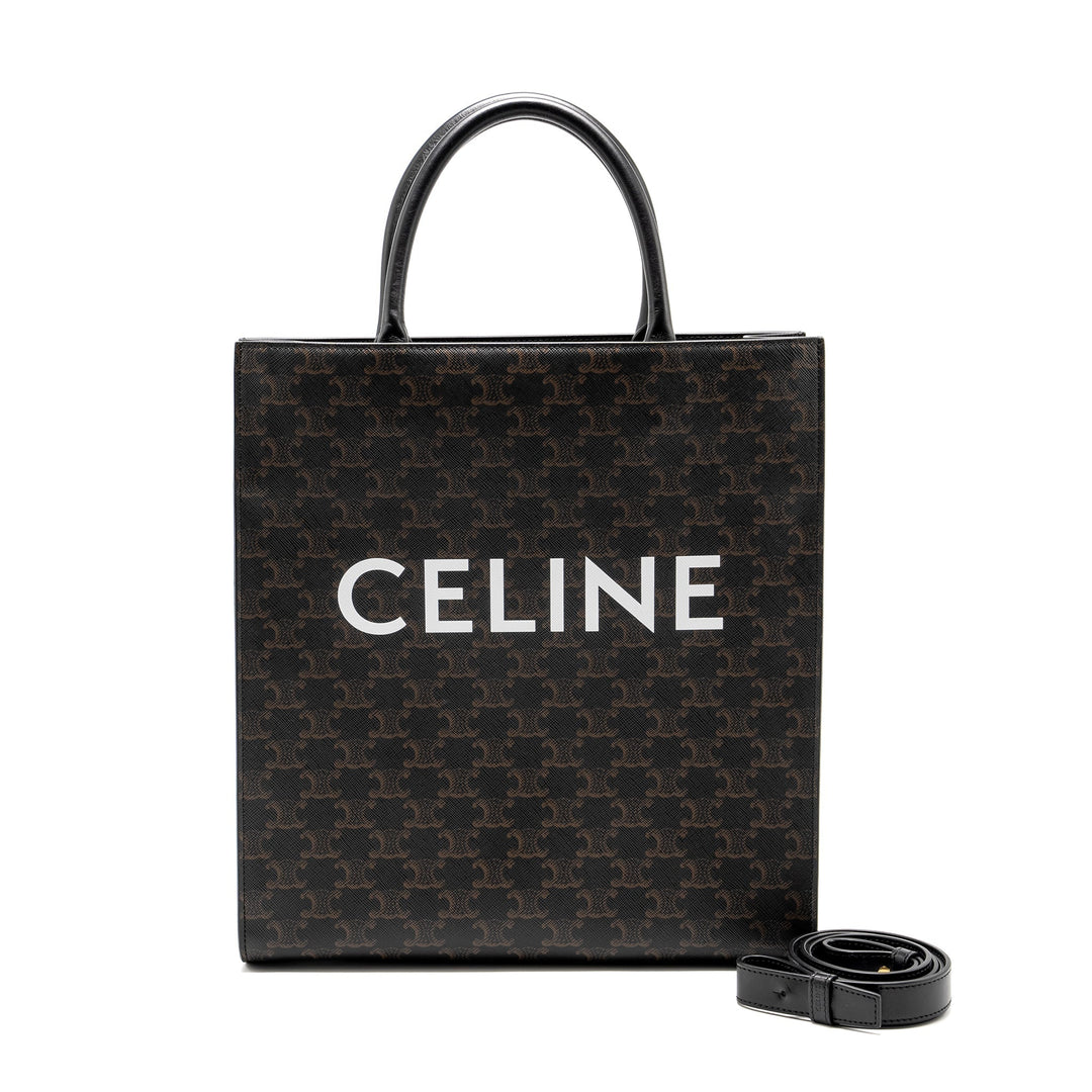 Top Quality Celine Vertical Cabas in Triomphe Canvas Black / Multicolour