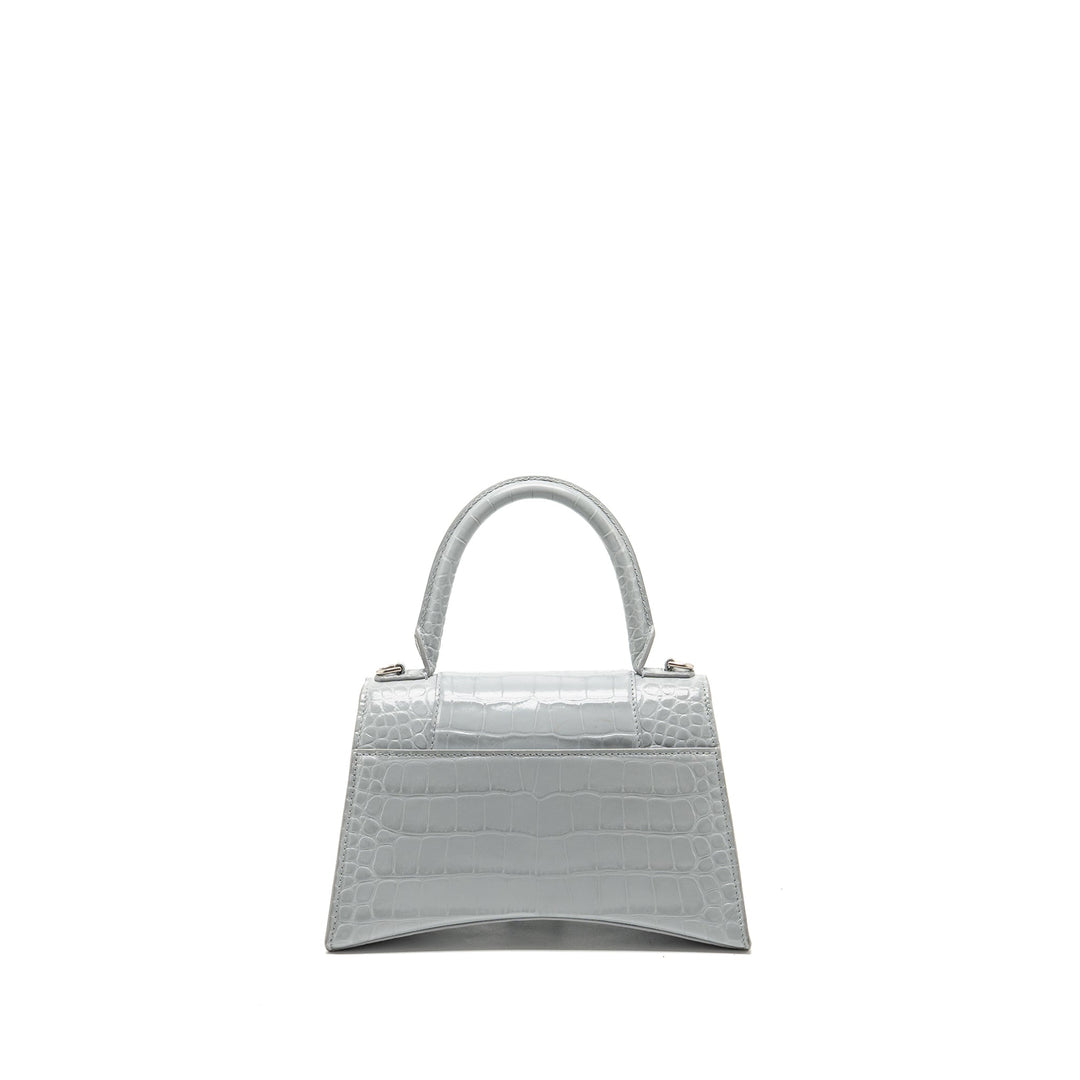 Top Quality Balenciaga Small Hourglass Bag Croc-embossed Calfskin Grey SHW