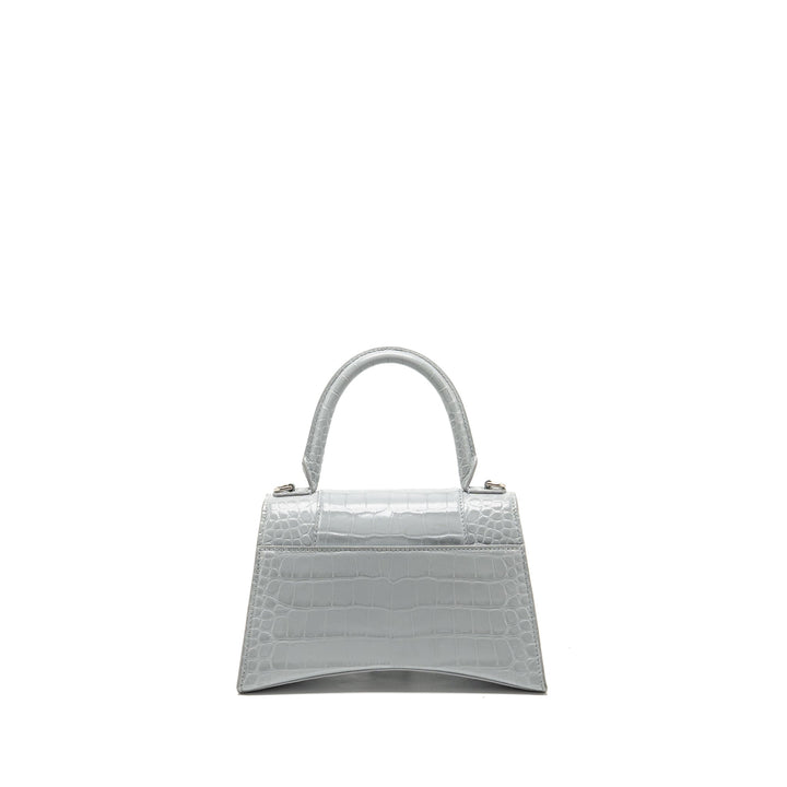 Top Quality Balenciaga Small Hourglass Bag Croc-embossed Calfskin Grey SHW