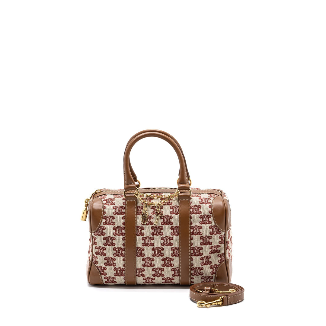 Top Quality Celine Small Boston Textile Triomphe Fox Red