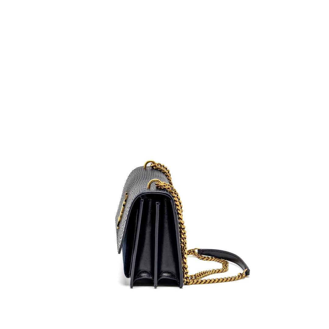 Saint Laurent /YSL Sunset Bag Python/Suede Navy GHW