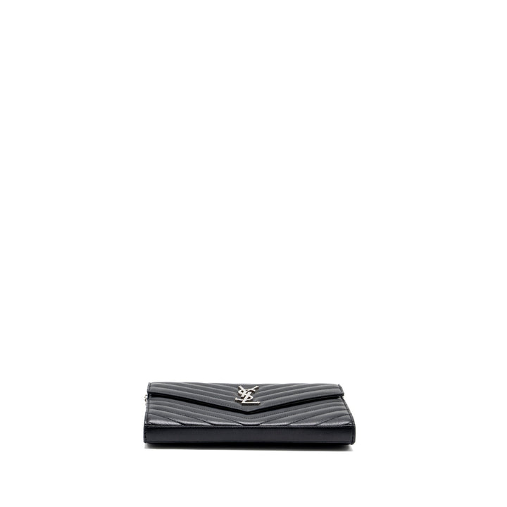 SAINT LAURENT ENVELOP CHAIN BAG GRAINED CALFSKIN BLACK SHW