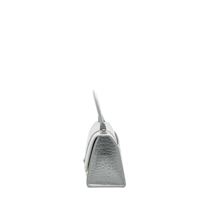 Top Quality Balenciaga Small Hourglass Bag Croc-embossed Calfskin Grey SHW