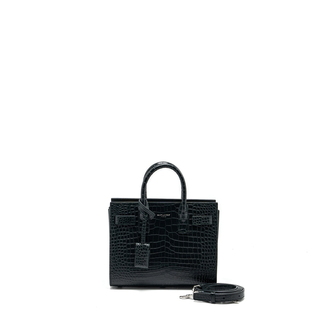Saint Laurent/YSL Sac de Jour Nano Croc-embossed Calfskin Dark Green SHW