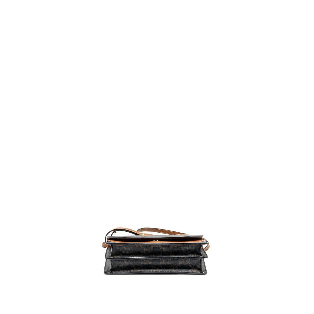 Top Quality Celine Wallet on strap Triomphe Canvas / Smooth Lambskin Tan