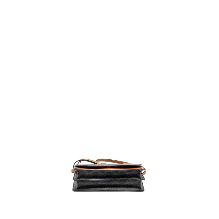 Top Quality Celine Wallet on strap Triomphe Canvas / Smooth Lambskin Tan