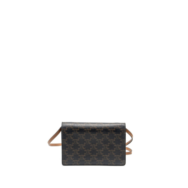 Top Quality Celine Wallet on strap Triomphe Canvas / Smooth Lambskin Tan