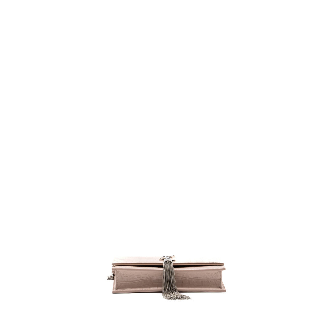 Saint Laurent Kate Wallet On Chain Croc Embossed Leather Light Pink SHW