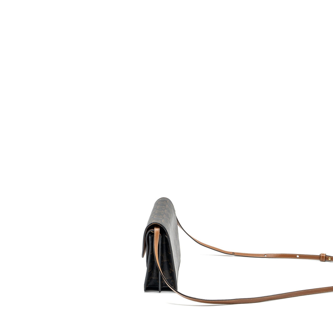 Top Quality Celine Wallet on strap Triomphe Canvas / Smooth Lambskin Tan