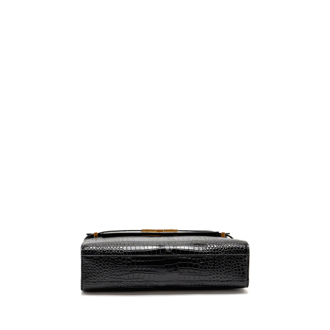 Saint Laurent medium Manhattan bag croc embossed calfskin black GHW