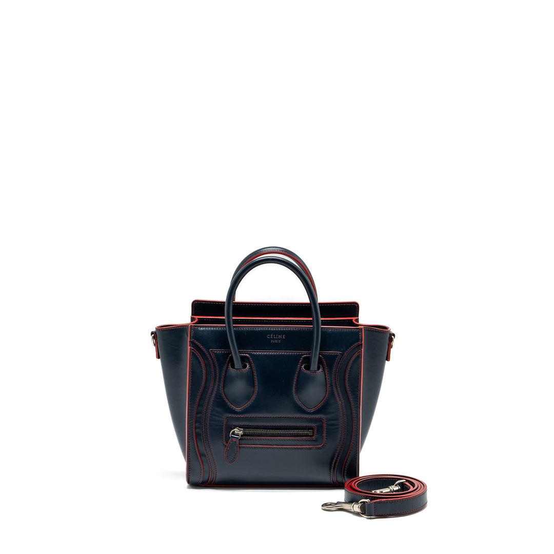 Top Quality Celine Nano Luggage bag calfskin navy / red