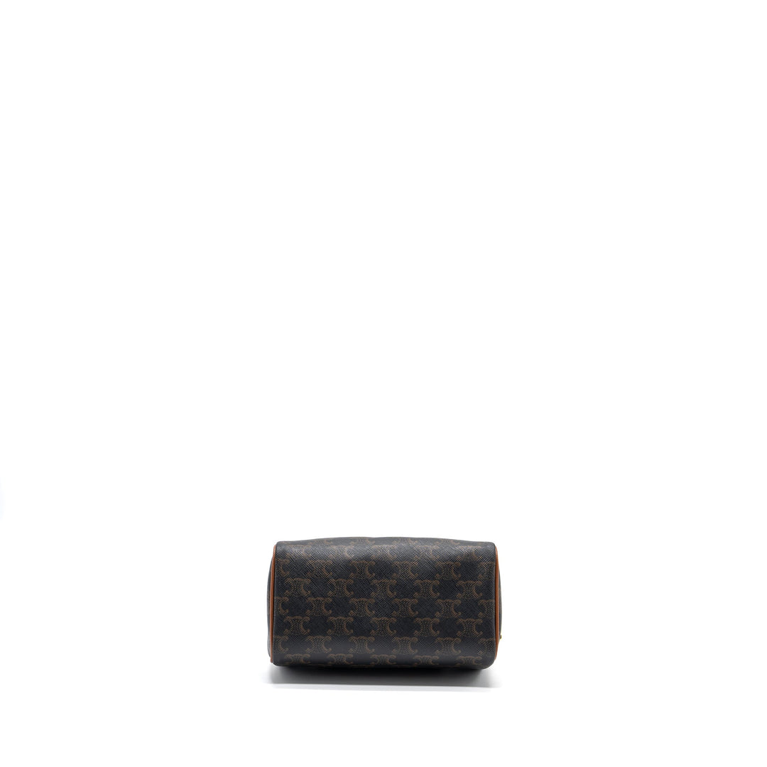 Celine Small Boston Bag Triomphe Canvas/Calfskin Tan