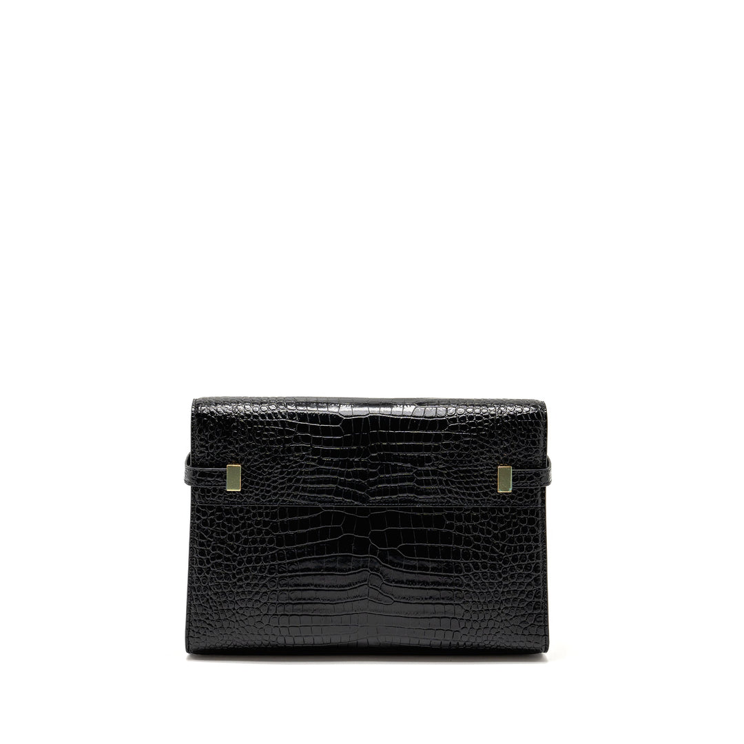 Saint Laurent medium Manhattan bag croc embossed calfskin black GHW