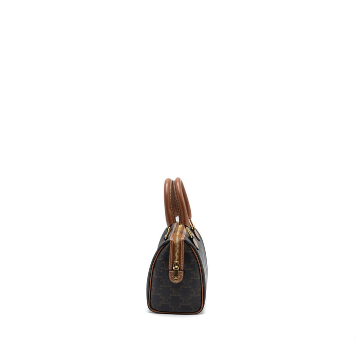 Top Quality Celine Small Boston Bag Triomphe Canvas/Calfskin Tan