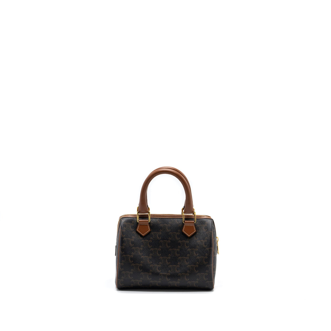 Top Quality Celine Small Boston Bag Triomphe Canvas/Calfskin Tan