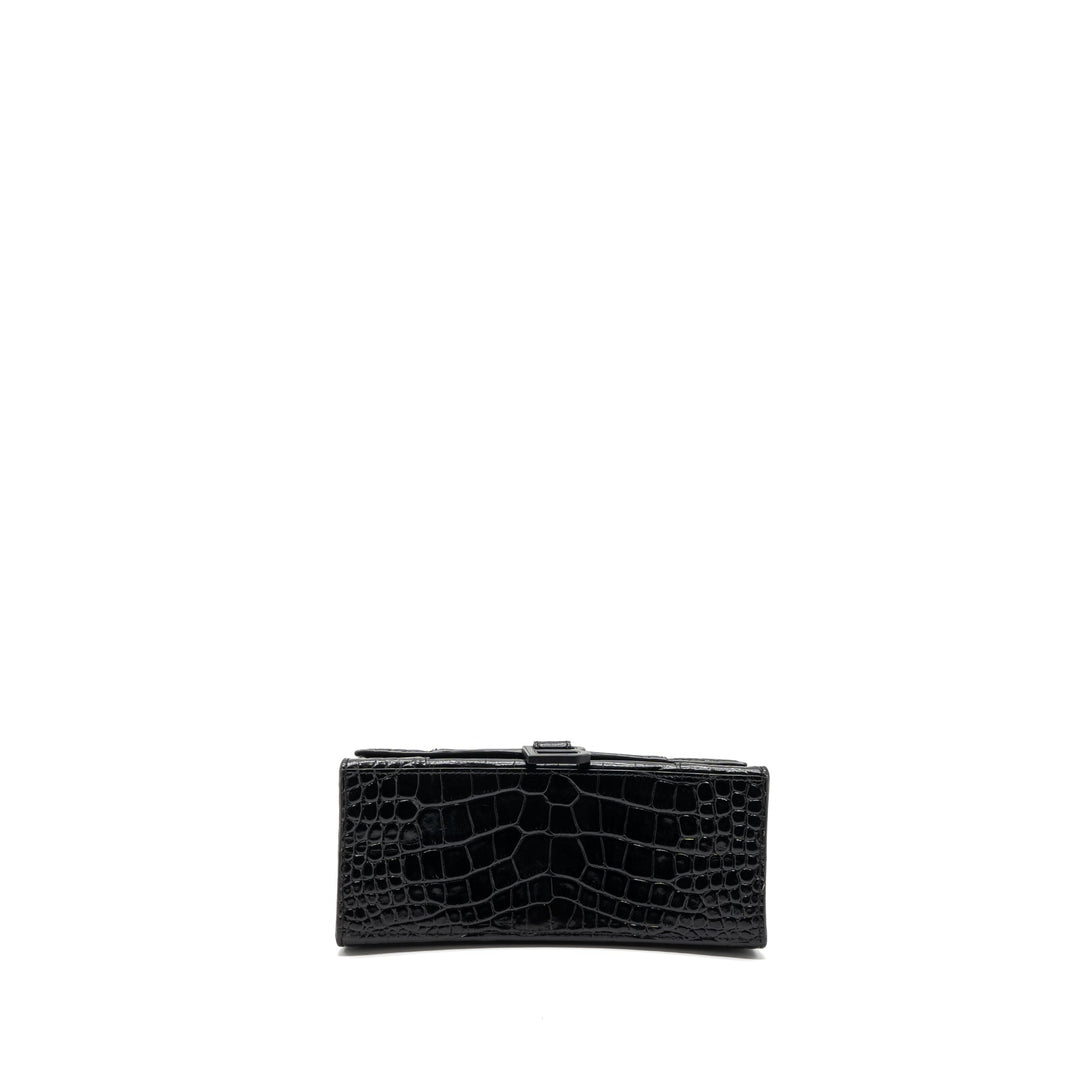 Top Quality Balenciaga Hourglass S Croc-Embossed Calfskin So Black