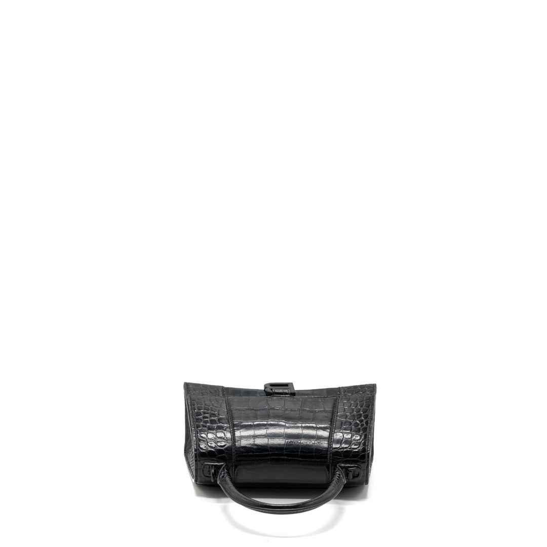 Top Quality Balenciaga Hourglass S Croc-Embossed Calfskin So Black