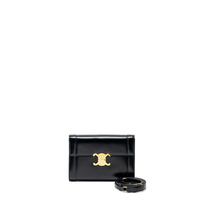 Top Quality Celine triomphe flap wallet with strap calfskin black