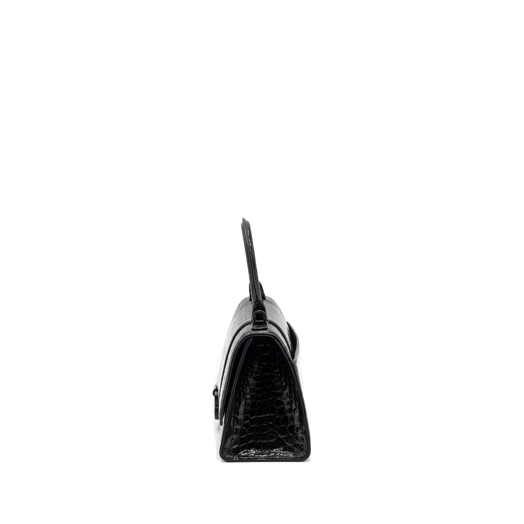 Top Quality Balenciaga Hourglass S Croc-Embossed Calfskin So Black