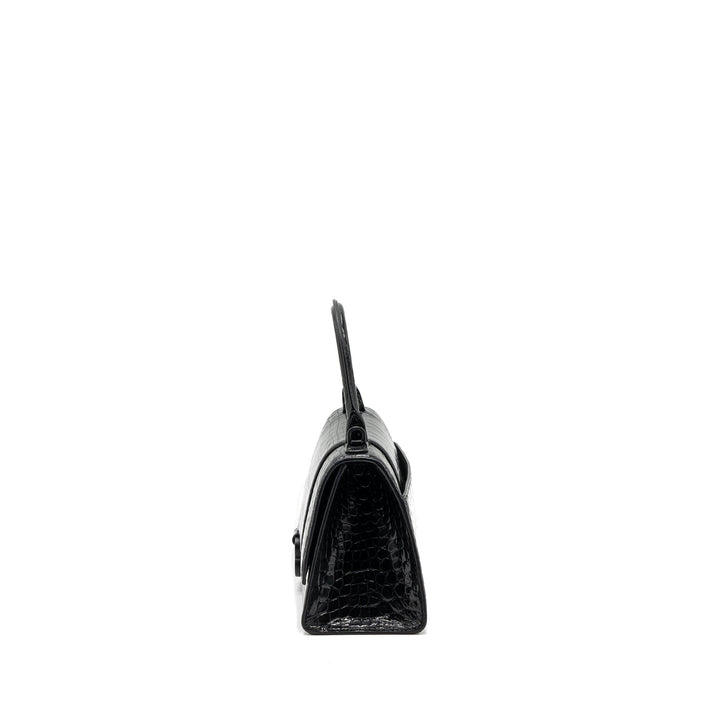 Top Quality Balenciaga Hourglass S Croc-Embossed Calfskin So Black