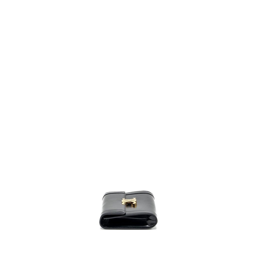 Top Quality Celine triomphe flap wallet with strap calfskin black