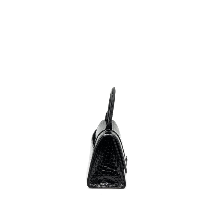 Top Quality Balenciaga Hourglass S Croc-Embossed Calfskin So Black