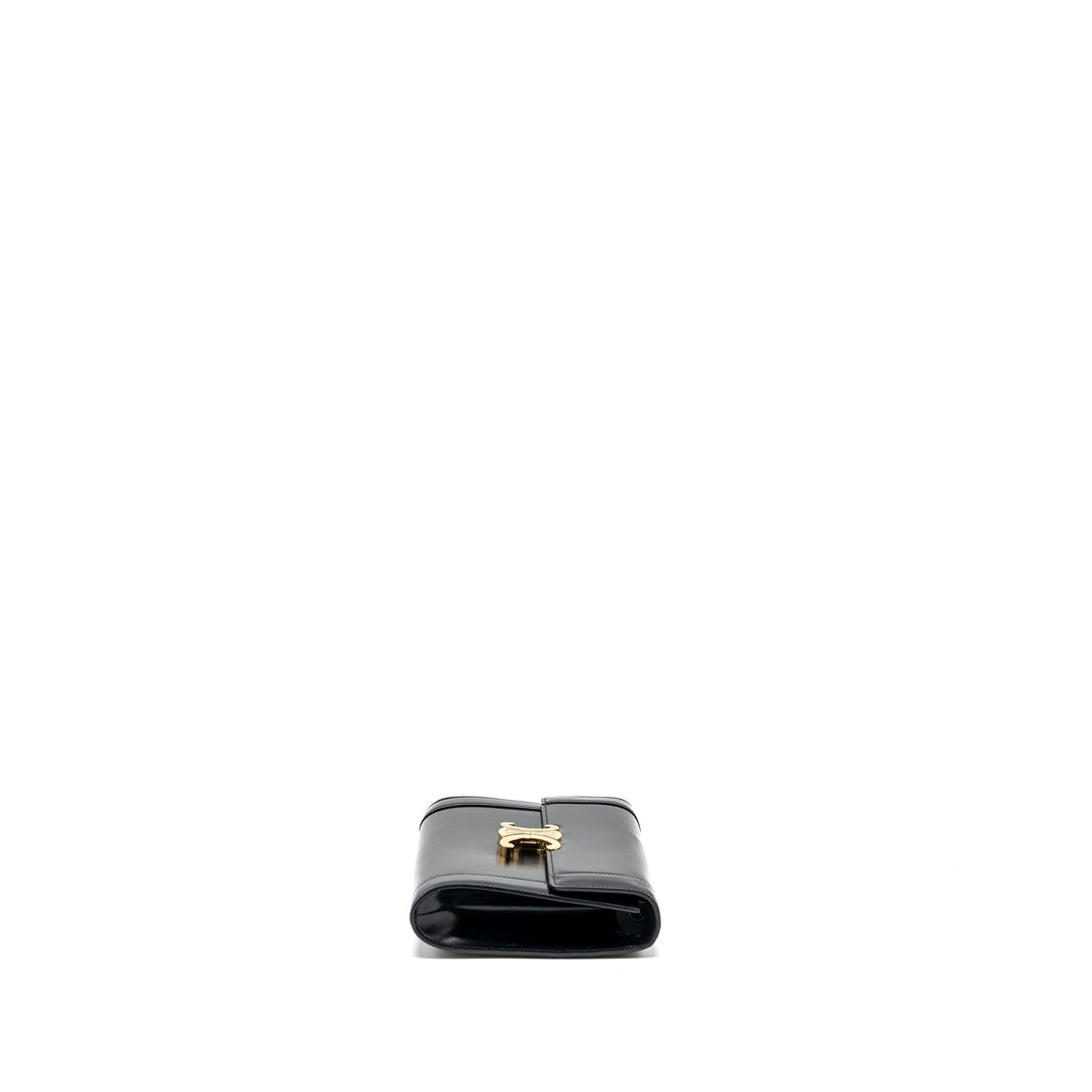Top Quality Celine triomphe flap wallet with strap calfskin black