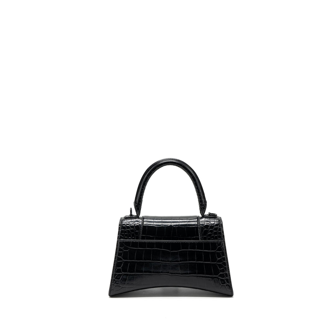 Top Quality Balenciaga Hourglass S Croc-Embossed Calfskin So Black