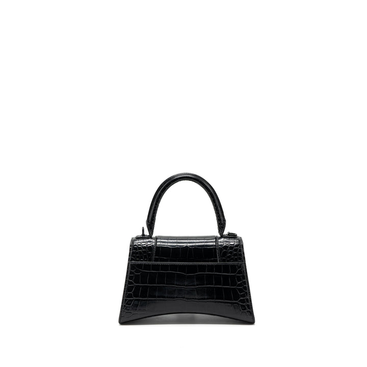Top Quality Balenciaga Hourglass S Croc-Embossed Calfskin So Black