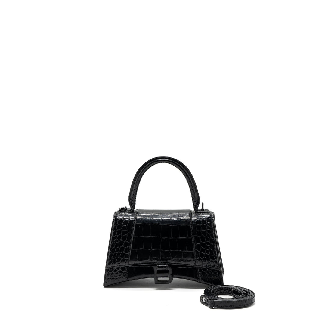 Top Quality Balenciaga Hourglass S Croc-Embossed Calfskin So Black