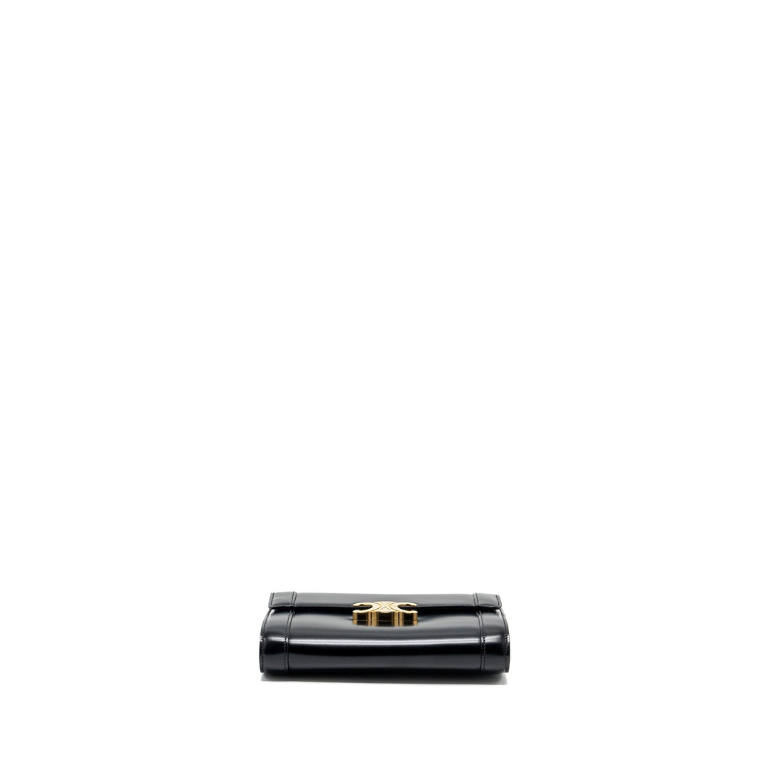 Top Quality Celine triomphe flap wallet with strap calfskin black