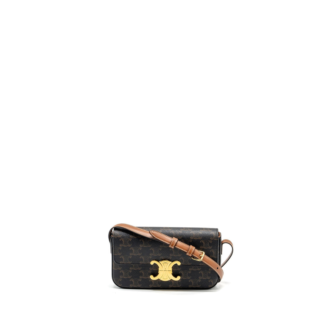 Top Quality Celine Triomphe Shouder Bag Triomphe Canvas / Calfskin Tan