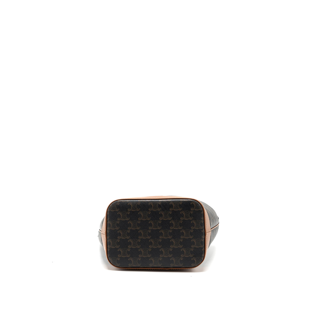 Top Quality Celine small bucket IN TRIOMPHE CANVAS AND CALFSKIN TAN