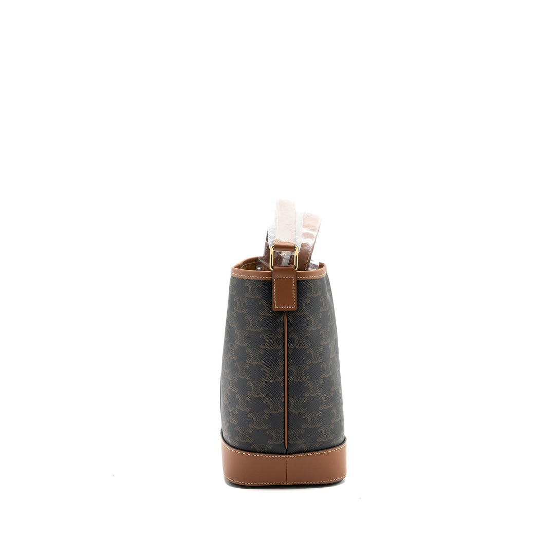 Celine small bucket IN TRIOMPHE CANVAS AND CALFSKIN TAN