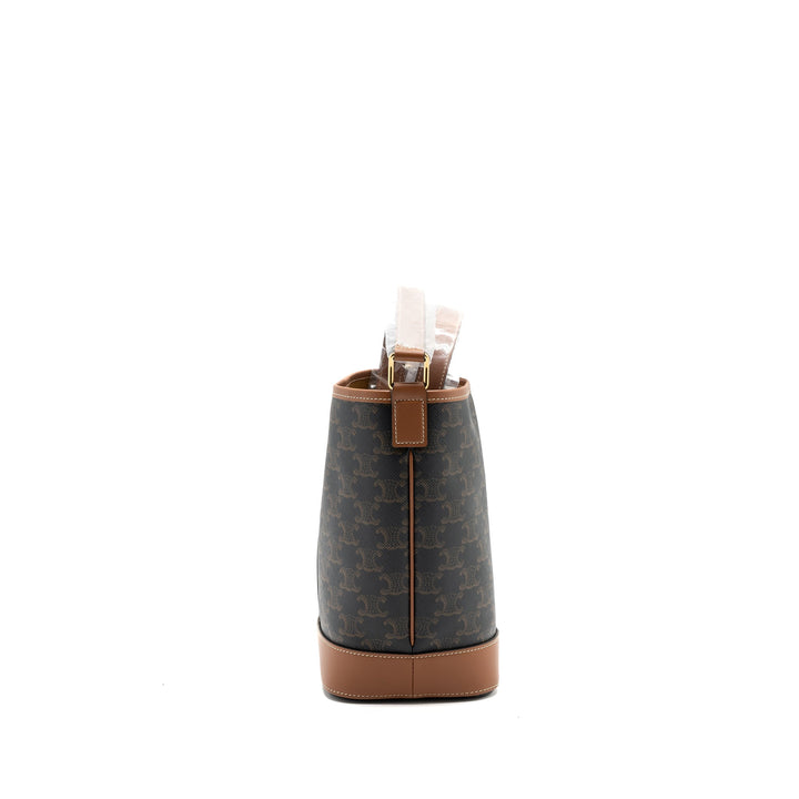 Celine small bucket IN TRIOMPHE CANVAS AND CALFSKIN TAN