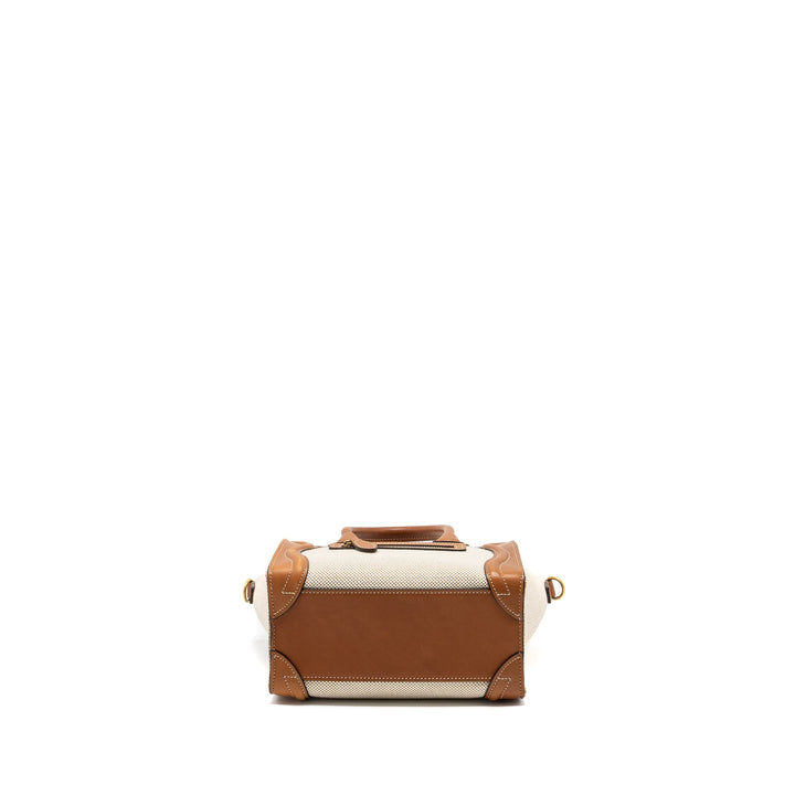 Celine Nano Luggage Bag Canvas/Leather Tan/White